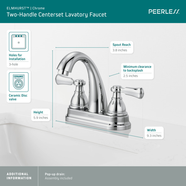 NEW Peerless Centerset Single Handle Bathroom Faucet Chrome Standard 