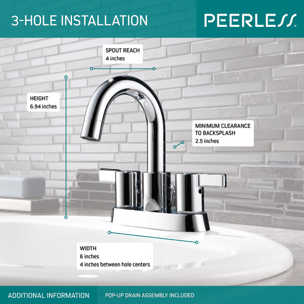 Peerless Bathroom Faucet 4 in Centerset Single-Handle Chrome 3-Hole Installation