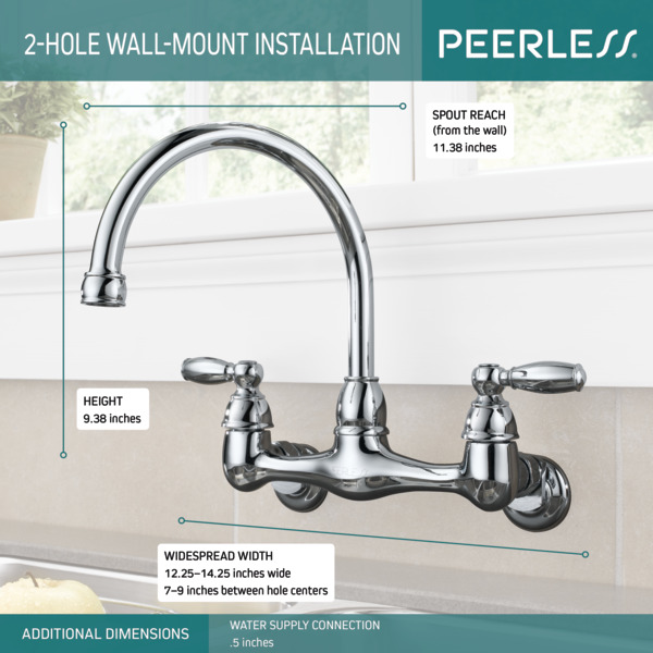 Chrome for sale online Peerless P299305LF Two Handle Wall Mounted Kitchen Faucet 