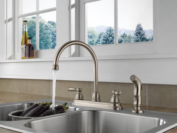 PEERLESS Stainless STEEL Kitchen Faucet w/Sprayer P299575LF-SS-W 4-Hole 2 Handle