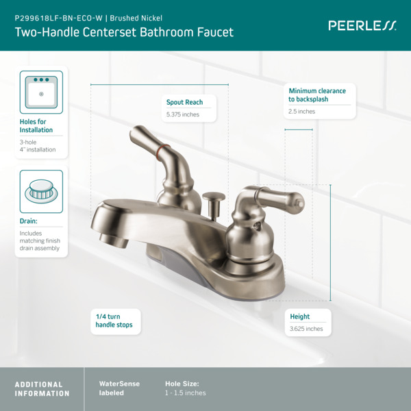 P299618LF-BN-ECO-W - Two Handle Centerset Bathroom Faucet