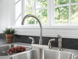 P99578LF-SS-D - Two Handle High Arc Kitchen Faucet with Spray